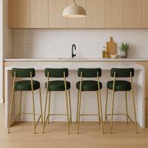 Banqueta Cozinha Média Com Encosto Industrial Dourado Kit 4 Londres Pu Verde D03 - D'rossi