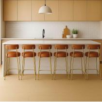 Banqueta Cozinha Média Com Encosto Industrial Dourado Kit 6 Londres Pu Nozes D03 - D'rossi Banqueta Cozinha Média Com Encosto Industrial Dourado Kit 6 Londres Pu Nozes D03 - D'rossi