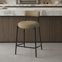 Banqueta Cozinha Média com Encosto Industrial Preto Londres New Couro Flex D03 - D Rossi