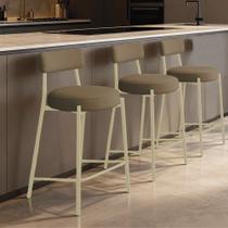 Banqueta Cozinha Média com Encosto Kit 3 Industrial Champanhe Londres New Couro Flex D03 - D Rossi