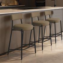 Banqueta Cozinha Média com Encosto Kit 3 Industrial Preto Londres New Couro Flex D03 - D Rossi