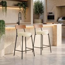 Banqueta Cozinha Média Encosto Castanho Kit2 Industrial Preto Londrina PU D03 - D Rossi
