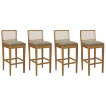 Banqueta Cozinha Sara 1BMM005CA Premium Madeira Maciça Kit 4 Un Carvalho/Boucle Bege Fendi/Tela Bege Kappesberg