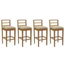Banqueta Cozinha Sofia 1BMM006CA Premium Madeira Maciça Kit 4 Un Carvalho/Boucle Bege Kappesberg