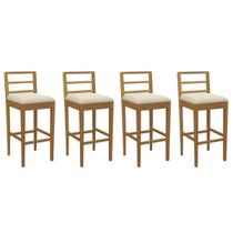 Banqueta Cozinha Sofia 1BMM006CA Premium Madeira Maciça Kit 4 Un Carvalho/Linho Bege Argila Kappesberg