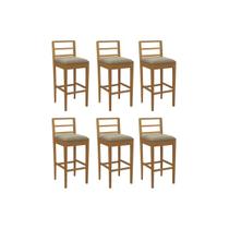 Banqueta Cozinha Sofia 1BMM006CA Premium Madeira Maciça Kit 6 Un Carvalho/Boucle Bege Fendi Kappesberg