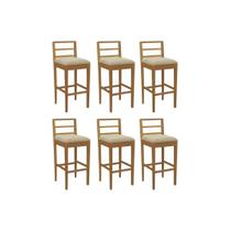 Banqueta Cozinha Sofia 1BMM006CA Premium Madeira Maciça Kit 6 Un Carvalho/Boucle Bege Kappesberg