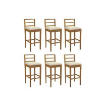 Banqueta Cozinha Sofia 1BMM006CA Premium Madeira Maciça Kit 6 Un Carvalho/Linho Bege Argila - Kappesberg