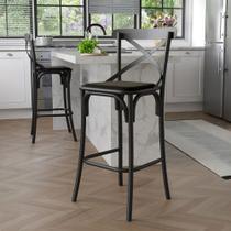 Banqueta Cross em Aço Preta com Encosto X e Assento em Corano para Bancada Gourmet Design - Preto Banqueta Cross em Aço Preta com Encosto X e Assento em Corano para Bancada Gourmet Design - Preto