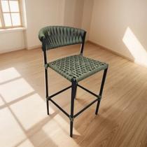 Banqueta De Alumínio Em Tricô Náutico Para Balcão Elegante