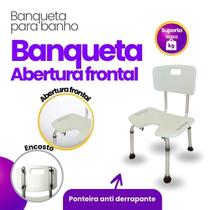 Banqueta De Banho Idoso Com Encosto Alça Lateral Aluminio Inoxidável Antiderrapante 100kg Adulto Deficiente Altura Regulável Box Banheiro Chuveiro