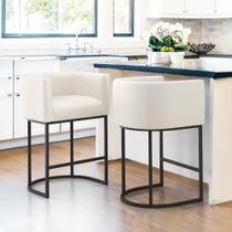 Banqueta de bar LUE BONA 27" com estrutura metálica de linho bege, conjunto de 2 Banqueta de bar LUE BONA 27" com estrutura metálica de linho bege, conjunto de 2