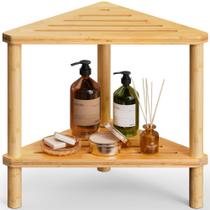 Banqueta de chuveiro Aollewoiti Bamboo Corner 31x39x43 cm à prova d'água