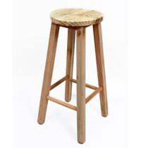 Banqueta de Madeira Crua - Alta Sem Encosto - Redonda - Veneri (VBASER-CR)