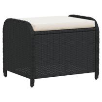 Banqueta de pátio VidaXL Black Poly Rattan Ottoman com almofada
