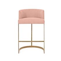 Banqueta Decorativa Alta Base Metal Cromo Dourado em Veludo - Rose Veludo