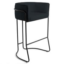Banqueta Decorativa Base Aço Preto Betina B-300 Veludo Preto - Domi Banqueta Decorativa Base Aço Preto Betina B-300 Veludo Preto - Domi