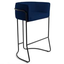 Banqueta Decorativa Base Aço Preto Betina B-304 Veludo Azul Marinho - Domi