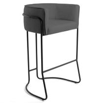 Banqueta Decorativa Base Aço Preto Betina C-03 Corano Cinza Escuro - Domi