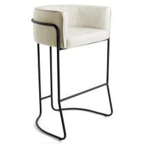 Banqueta Decorativa Base Aço Preto Betina C-107 Linho Bege Fosco - Domi Banqueta Decorativa Base Aço Preto Betina C-107 Linho Bege Fosco - Domi
