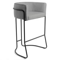 Banqueta Decorativa Base Aço Preto Betina C-416 Linho Cinza Escuro - Domi Banqueta Decorativa Base Aço Preto Betina C-416 Linho Cinza Escuro - Domi