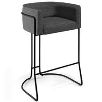 Banqueta Decorativa Fixa Base de Aço Preto Betina D02 Linho Cinza Escuro C-420 - Lyam Decor Banqueta Decorativa Fixa Base de Aço Preto Betina D02 Linho Cinza Escuro C-420 - Lyam Decor
