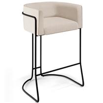 Banqueta Decorativa Fixa Base De Aço Preto Betina D02 Linho Cru C-443 - Lyam Decor Banqueta Decorativa Fixa Base De Aço Preto Betina D02 Linho Cru C-443 - Lyam Decor