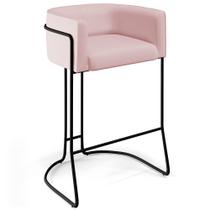 Banqueta Decorativa Fixa Base de Aço Preto Betina D02 Veludo Rosê D-305 - Lyam Decor