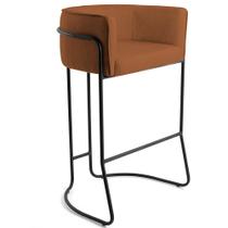 Banqueta Decorativa Fixa Base de Aço Preto Betina D02 Veludo Telha D-292 - Lyam Decor