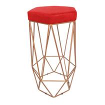 Banqueta Decorativa Hexagonal Aramado Bronze Suede Vermelho Rocha Móveis