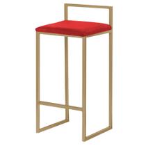 Banqueta Decorativa Jasmine Base Gold Suede Vermelho G41 - Gran Belo