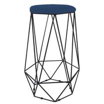 Banqueta decorativa para sala hexágonal aramado base preta suede azul marinho - clique e decore