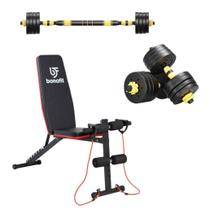 Banqueta E Kit Halteres Barra Kettlebell Dumbell Pesos