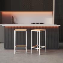 Banqueta em Aço Alta Industrial com Assento de Madeira Maciça 75cm