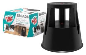 Banqueta Escada Móvel Com Rodinhas Preta Flash Limp - FlashLimp