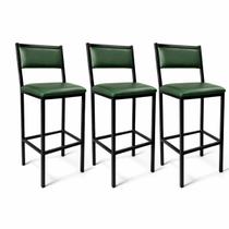 Banqueta Flora Altura 65cm com Reforço Preta Assento e Encosto Verde Kit 3 Unidades