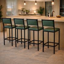 Banqueta Flora Altura 65cm com Reforço Preta Assento e Encosto Verde Kit 4 Unidades
