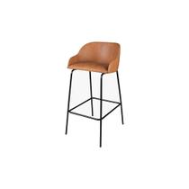 Banqueta Gaia em Couro Caramelo e Base Metal Preto Banqueta Gaia em Couro Caramelo e Base Metal Preto