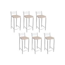 Banqueta Gênova B705 Kit 6 Un Cromada - Assento Nude 16 - Kappesberg