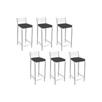 Banqueta Gênova B705 Kit 6 Un Cromada - Assento Preto 110 - Kappesberg