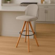 Banqueta Giratória Estofada com Encosto e Base em Madeira Castanho Ayala Exclusiva