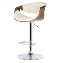 Banqueta Giratória Nicole Rivatti Madeira Escura Revestimento Linho Creme Base Disco