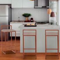 Banqueta Industrial Premium Bar Cozinha Bistrô Aço Dori Cobre Assento Suede Bege