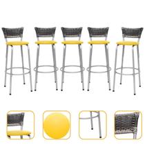 Banqueta Itagold Alta 70cm 5 Unidades Premium Acabamento Da Estrutura Prata Encosto Junco Degradê