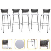 Banqueta Itagold Alta 70cm 5 Unidades Premium Acabamento Da Estrutura Prata Encosto Junco Degradê