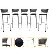 Banqueta Itagold Alta 70cm 5 Unidades Premium Acabamento Da Estrutura Prata Encosto Junco Degradê