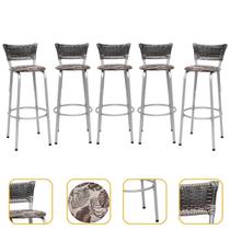 Banqueta Itagold Alta 70cm 5 Unidades Premium Acabamento Da Estrutura Prata Encosto Junco Degradê