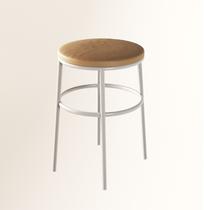 Banqueta Itália Redonda Estofada 65cm Aço Branco e material sintético Bege Impermeável para Cozinha e Bar