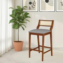Banqueta Lagum Jequitibá Natural Assento Linho Cinza Premium Palha Sextavada