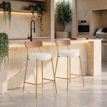 Banqueta Londrina Pu D03 Assento em PU Base Fixa com Encosto Branco D'Rossi
